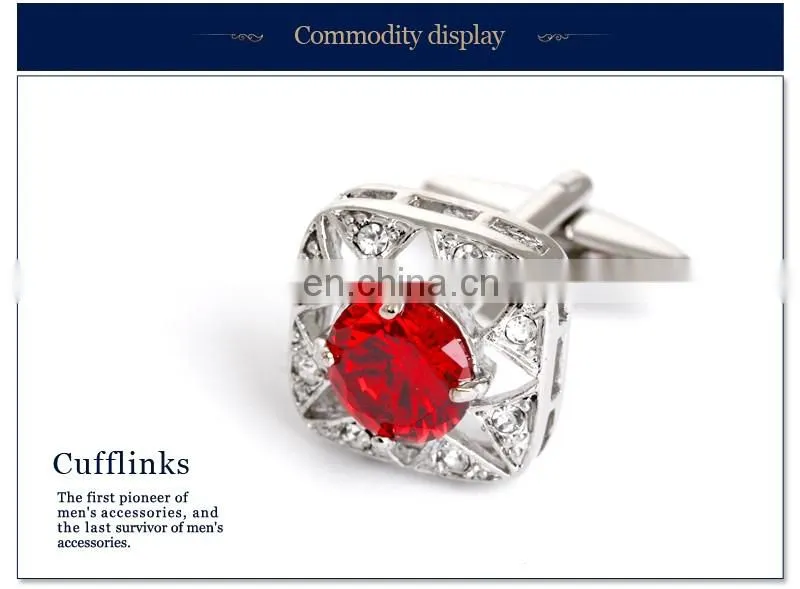 Luxurious Red Diamond Stone Unisex Shirt Jewelry Cufflinks Brand