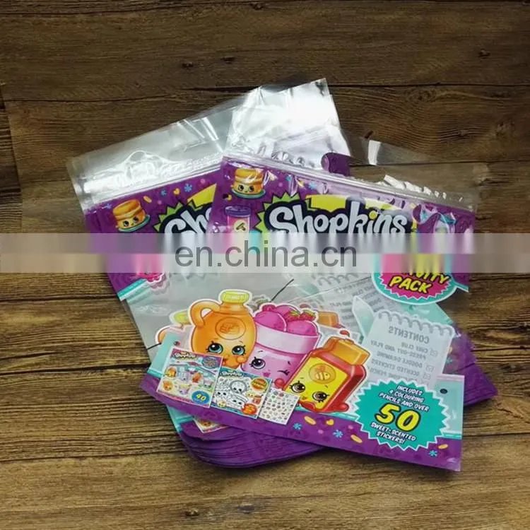 Cute Design China factory wholesale Clear Window Printing opp sugar/toy plastic packaging bags with handing