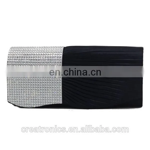 Popular Elegant Women With Clear Crystal High Quality Clutch Black Chain bag Wedding Bridal Satin Evening Bag