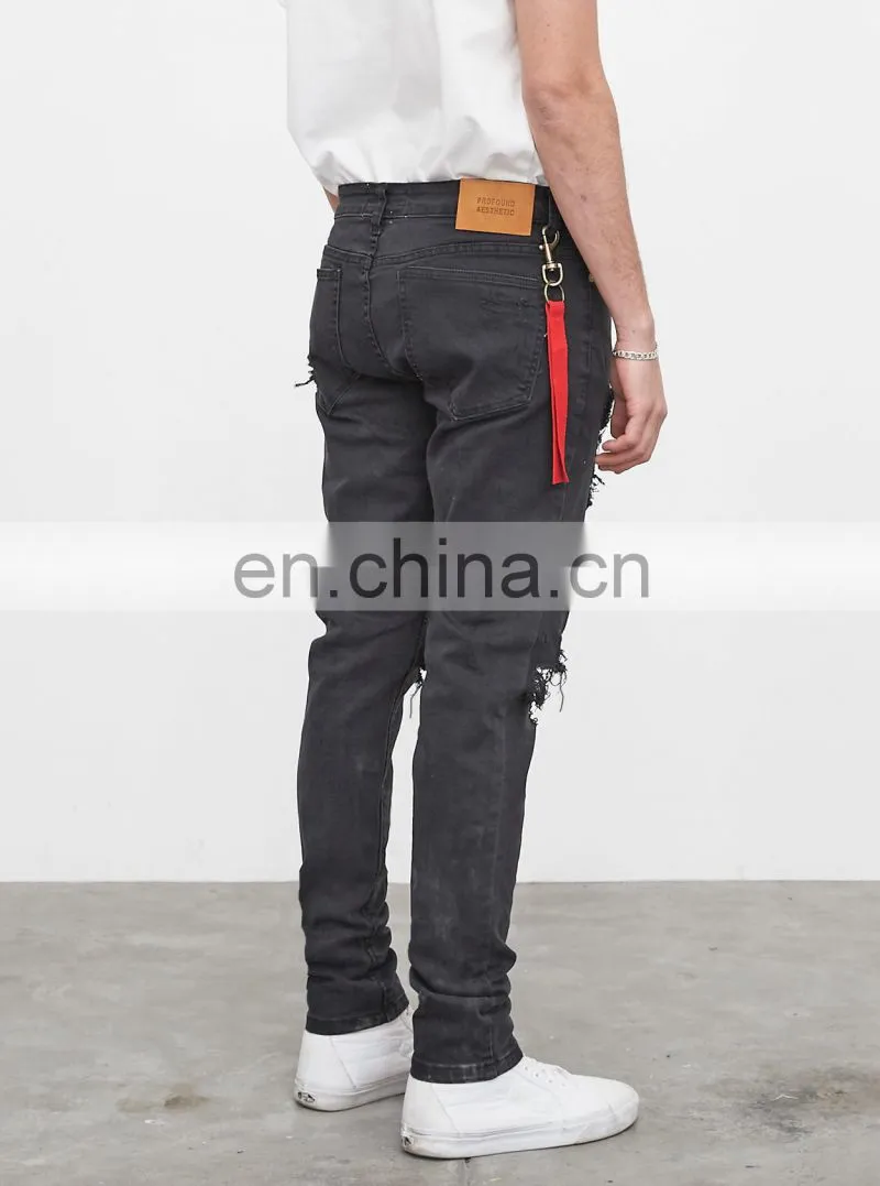 DiZNEW OEM custom USA 98%cotton skinny blue ripped jeans men