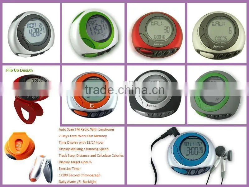 Digital motion Sensor Flip Up Spring clip Promotional FM Radio Pedometer Accurate Step Counter