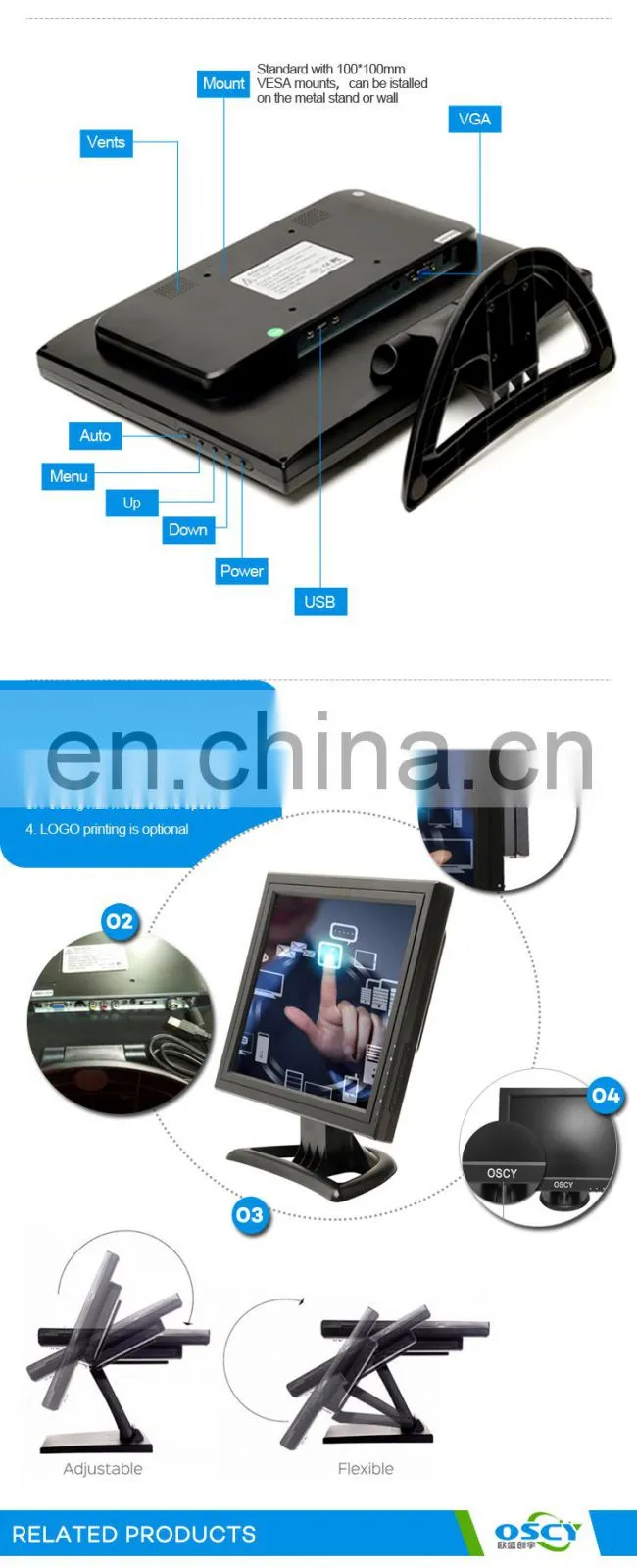 12 15 17 inch POS ATM system using CE / KC certificated 10 point pcap touch screen monitor LCD tough screen tv