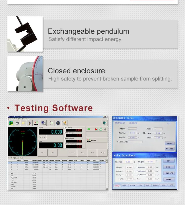 JBS-300B 300J 500J 800JSemi-automatic Charpy Izod Pendulum Digital Display Metal Impact Tester Impact Testing Machine