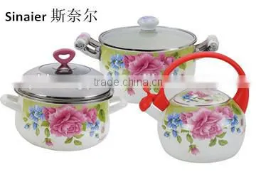 Enamel strait cooking pot set with full decals