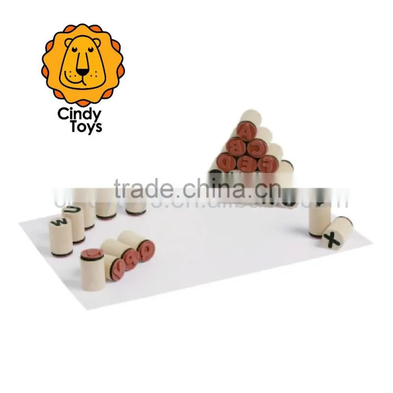 Wooden Rubber Stamps ABC 26 pcs for Kids