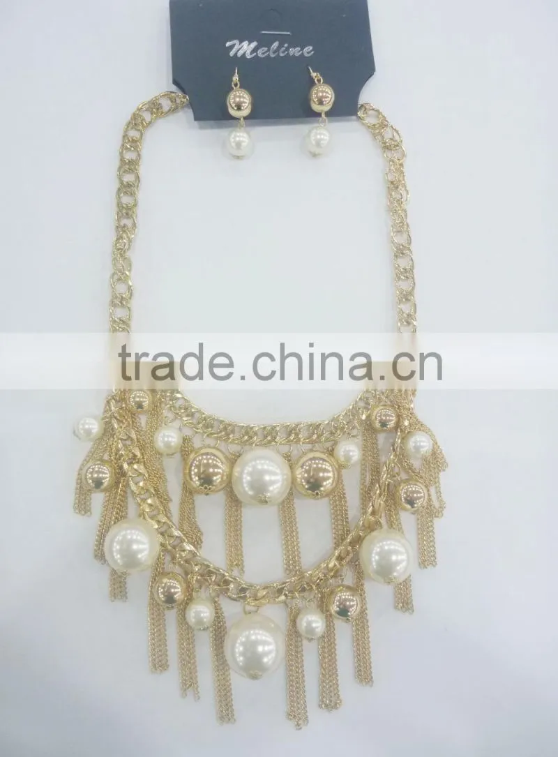 FASHION CHUNKY CHAIN/BIG BEADED TASSEL NECKLACE EARRING SET