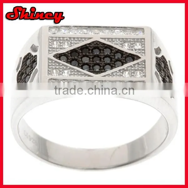 925 sterling silver hip hop black cz stone paved men ring