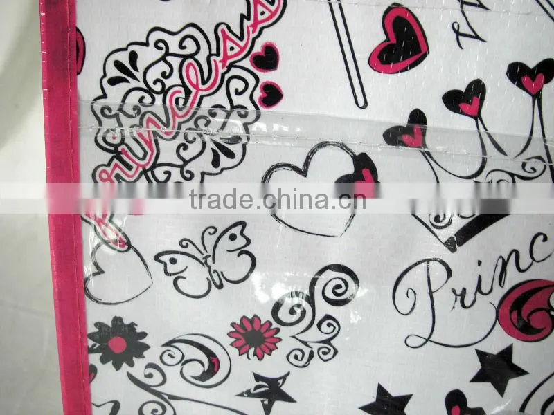 pp woven lamiantion shopping bag with pvc pocket full printing ,pp woven zipper bag inner