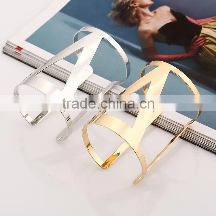 Punk Style Silver/Gold Colour Good Polishing Alloy Wide Metal Bangle AZQJ0051