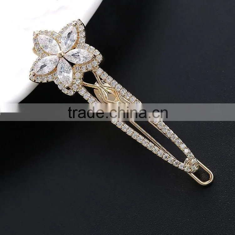 Fashion Jewelry Wedding Party Dress Luxury Vintage Headwear Elegant Flower Petal Rhinestone Women Lady Alloy Hair Clip Barrette