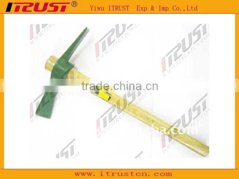 Garden tool pickaxe with wooden handle