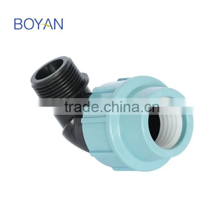 BOYAN zhejiang taizhou light blue plastic pipe fitting PP compression male elbow
