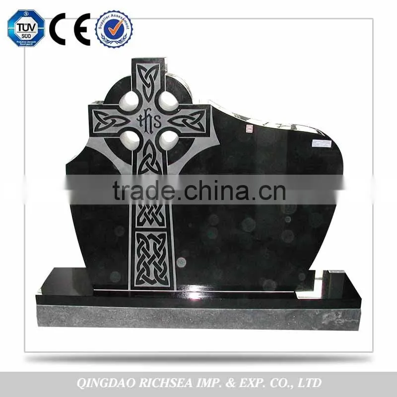 Professional Service New Design Cross Lacework Black Granite Tombstone Monument