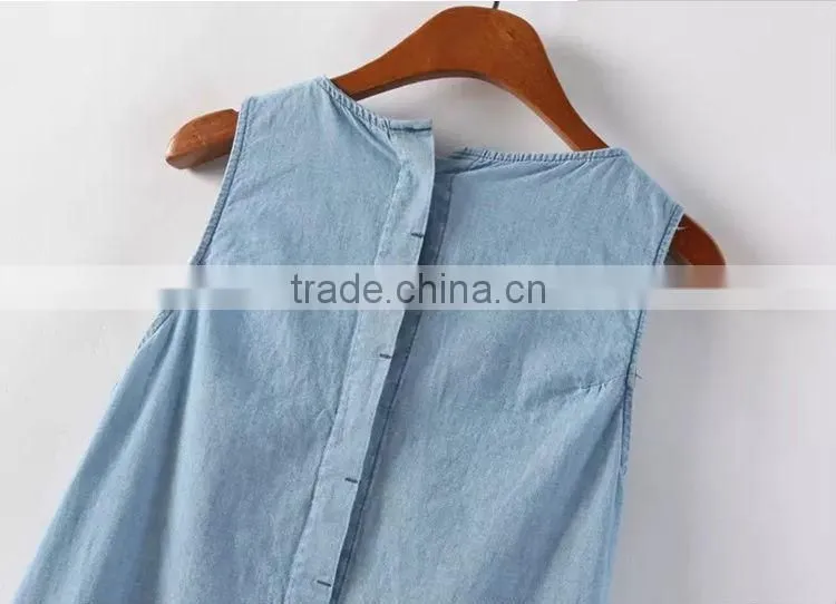 2014 new design Ladies sleeveless denim dress women light bule denim jeans dress
