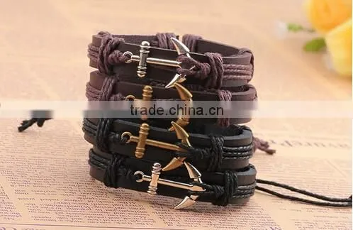 >>New arrival SW14100 promotion anchor leather bracelet/