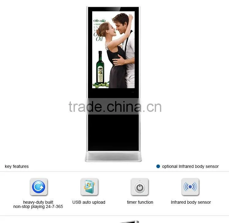 55"indoor LCD TFT AD TV monitor,indoor LED commercial advertising display screen,free standing AD LCD display with usb interface