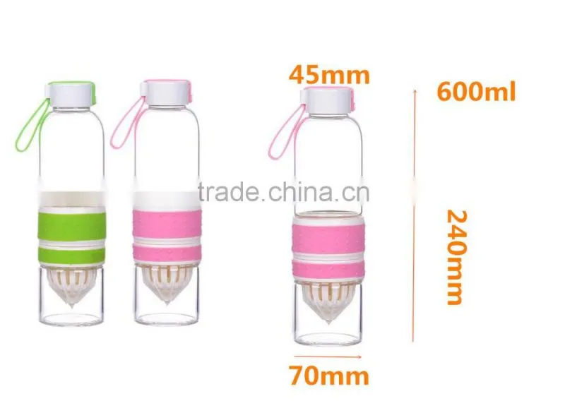 21oz hot sell Eco-friendly high-quality glass sport water bottle with Silicone Sleeve