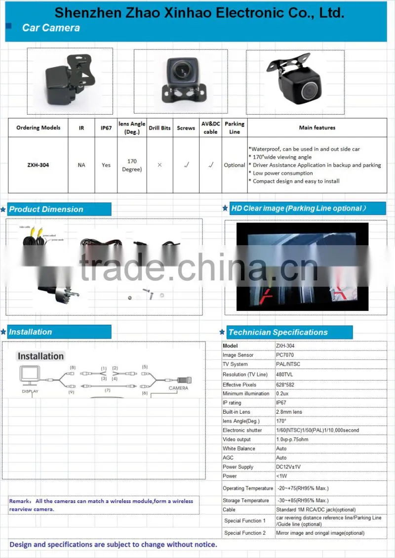 hot sale car camera ,mini Waterproof IP66~68 car rear view camera,