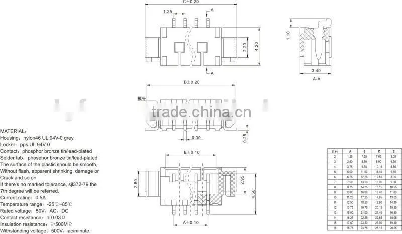 smd 5 pin female FPC connector 1.25D-nPWB