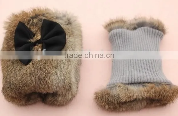 Original Design Lovely Girls Rabbit Fur Wrist Warmers Fur Hand Cuff Gloves