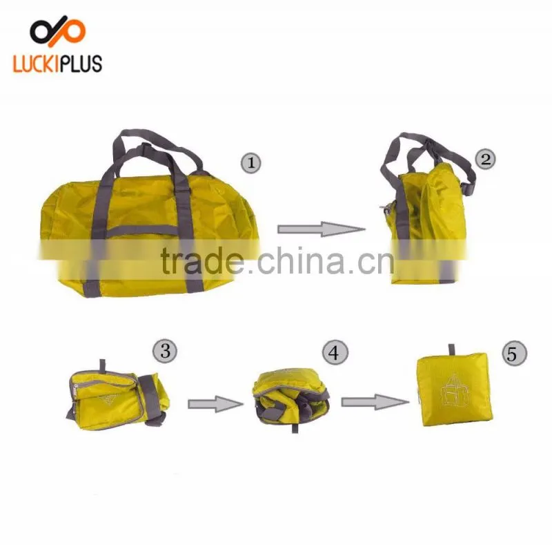 Luckiplus Foldable Travel Duffel Bag Luggage Sports Gym Water Resistant Nylon Yellow