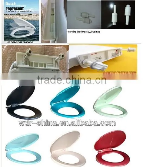 Elongated slow closing hinge European style toilet seat