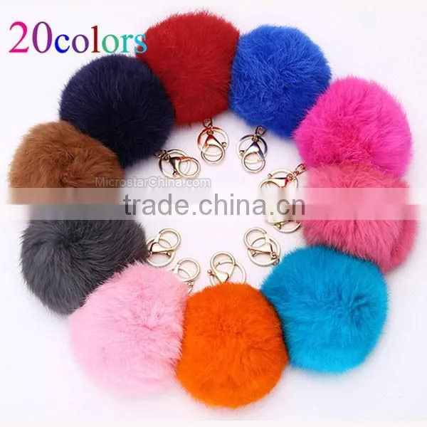 8cm Real Rex Rabbit Fur Ball PomPom Tassel Keychain Decorative Handbag Rings