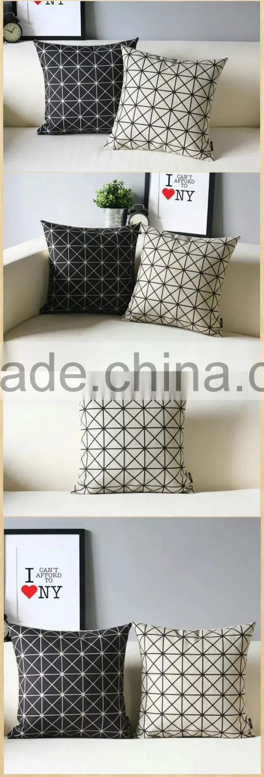 New design Korean/Japan modern style -Black and white linen cotton jacquard printed material for car cushion set, office cushion