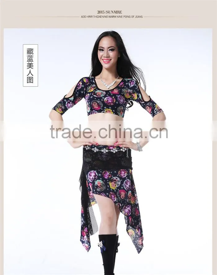 Wuchieal 2015 New Printing Belly Dance Costumes for Practice or Performance
