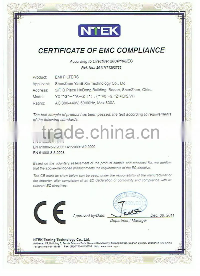 AC three phase three line low pass power EMI line filter