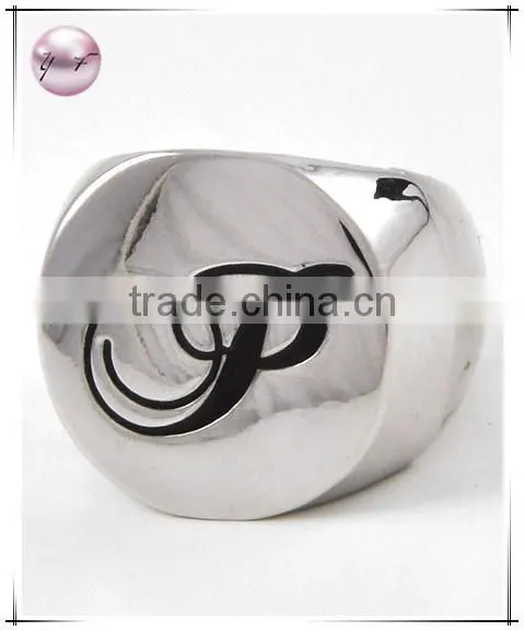 Rhodiumized Metal Black Epoxy letter Stretch Ring