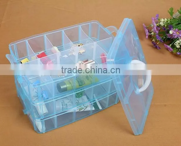 25*18.7*17cm Three Layers 30 Compartments Jewelry Adjustable Plastic Storage Box Jewelry Earring Bin Case Container
