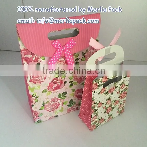 Bowknots Paper Foldable Carrier Gift Bags Wedding Favors 12x16x6cm Parties Bags