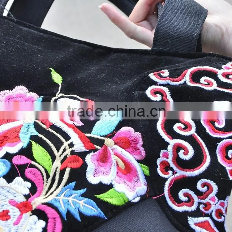 Luckybag women handbag canvas delicate lady shoulder bags flannel with embroidery