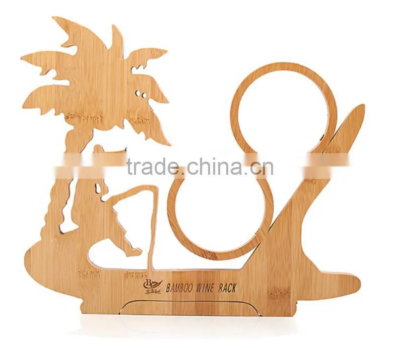 WR007/Decorative coconut bamboo wine rack handmade wooden bottle wine shelf novelty bottle display wine shelf