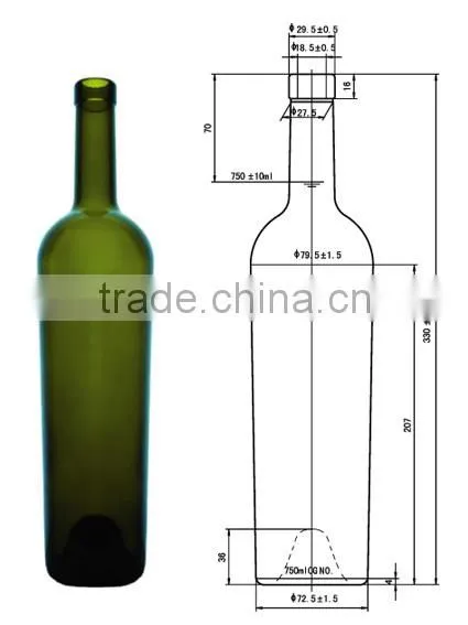 Glasslucky 2014 hot sale dark green 750ml bordeaux wine bottles