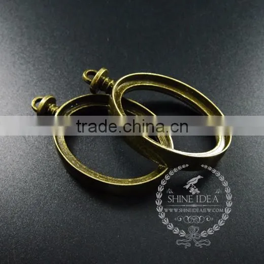 30x40mm vintage style bronze alloy oval pendant charm DIY bezel setting glass tray jewelry supplies 1810426