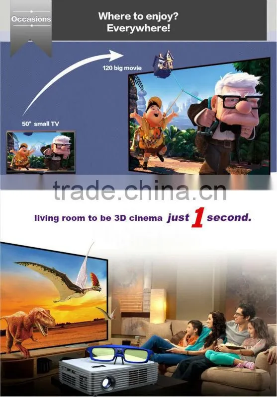 2014 New Wireless/Portable/Outdoor/Home/Mini LED 3D Projector