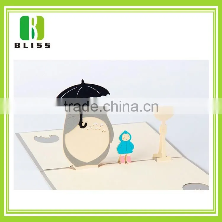 Handmade best wishes 120g glossy pop up cartoon style custom paper 3d greeting card