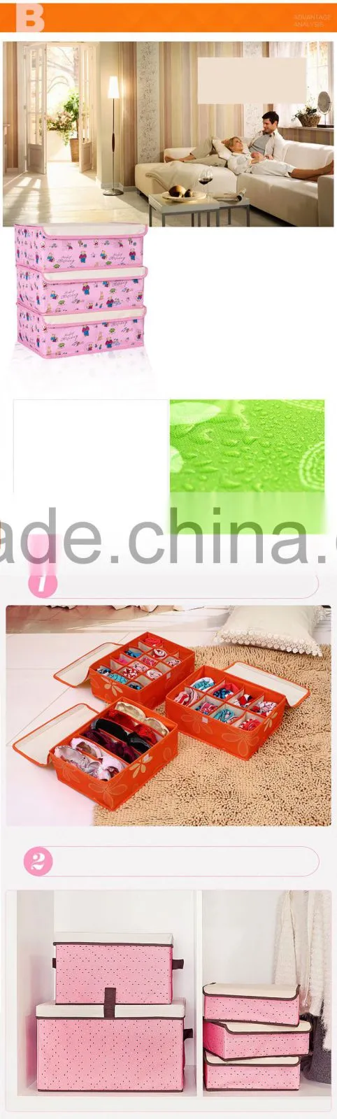 3Pcs oxford fabric Sock Bra Underwear Closet Drawer Organizer Storage Box