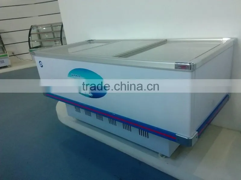 2016 high quality commercial glass top 568L/618L/818L meat freezer seafood display freezer for supermarket fish display cabinet