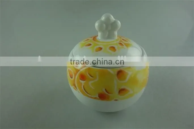 stock ceramic sugar pot with lid and beautiful decal