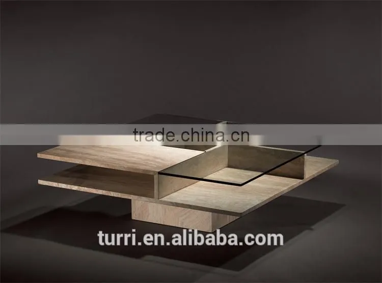 Luxury glass travertine coffee table,Living room furniture design tea table