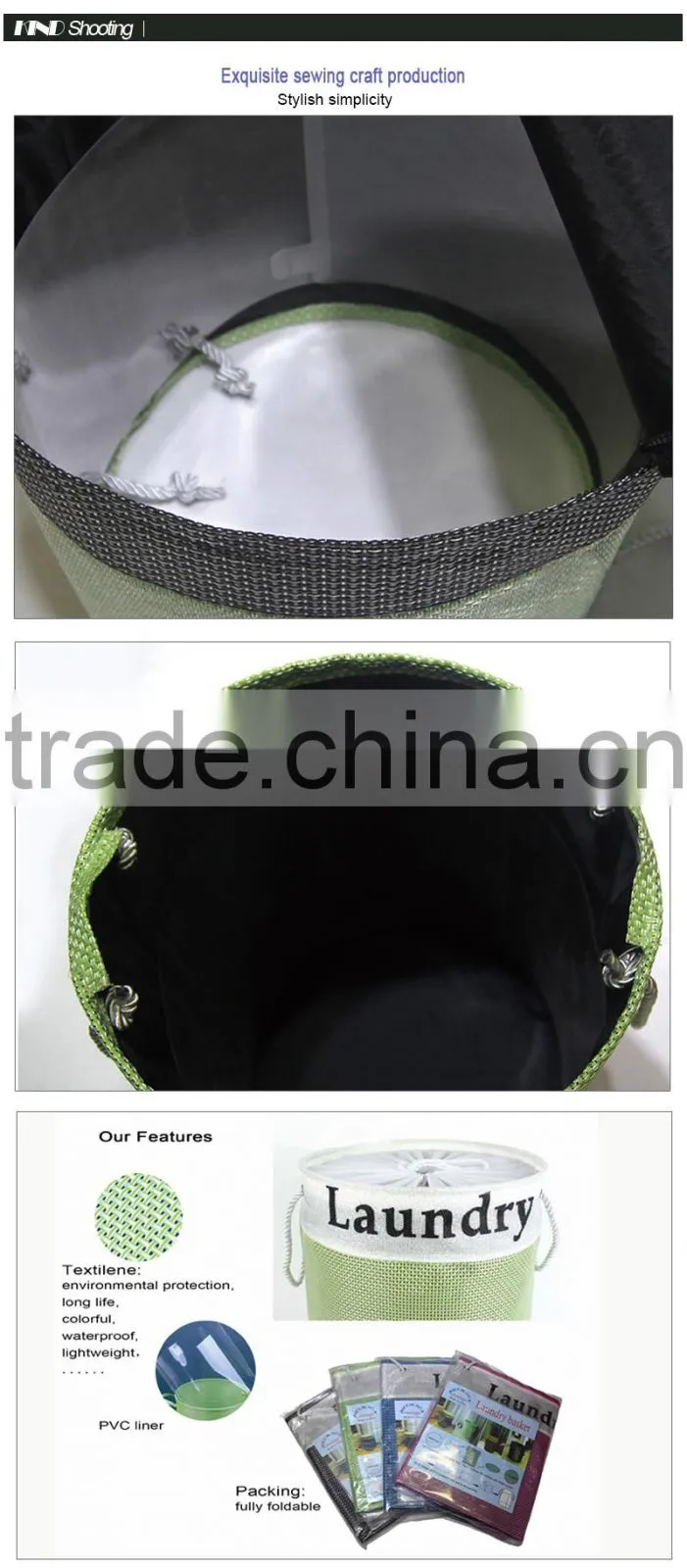 Round style laundry hamper with closing and rope handle, non-woven fabric laundry basket