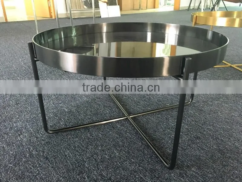 Round shape metal iron gold color folding end side table