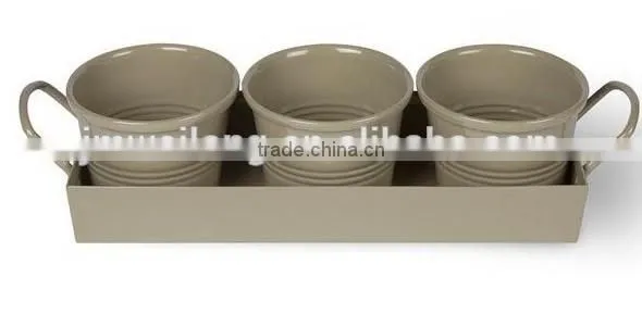 3 in 1 country style home decor metal pot with tray for artificial flower