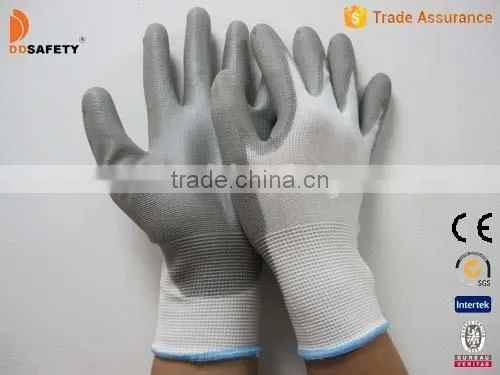 DDSAFETY Wholesale Cheap White Nylon With Grey PU Glove