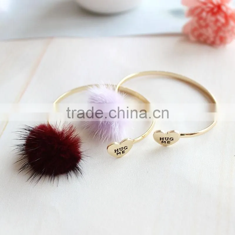 mink fur pompon cuff bangle marten fur pom pom cuff bangle customized hug me heart gold cuff bangle