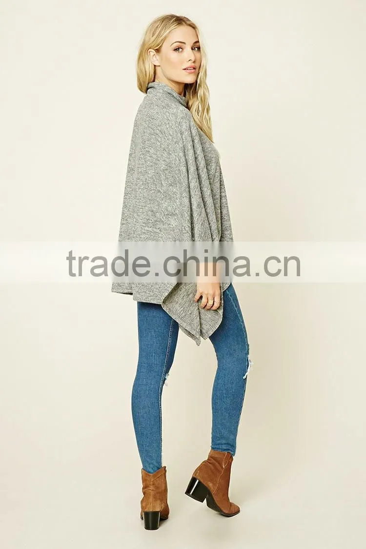 High Quality Custom Comfortable Girls Women Soft Knit Mock High Neck Poncho Pullover Draped Cape Flare Sleeves Blouses Tops