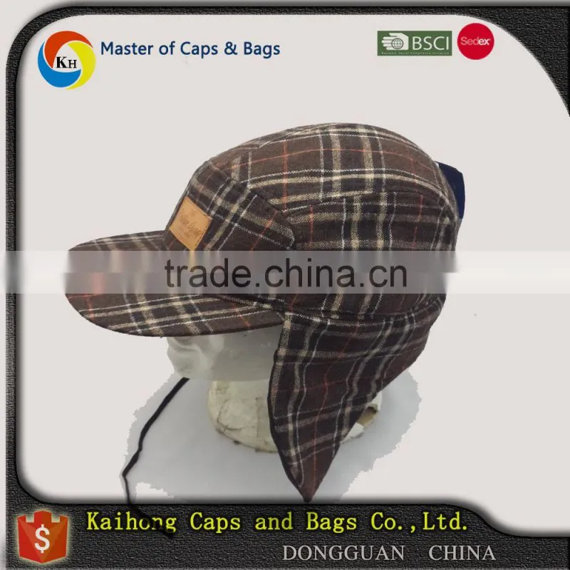 winter flat visor baseball cap with two earflap both side/earflap baseball cap